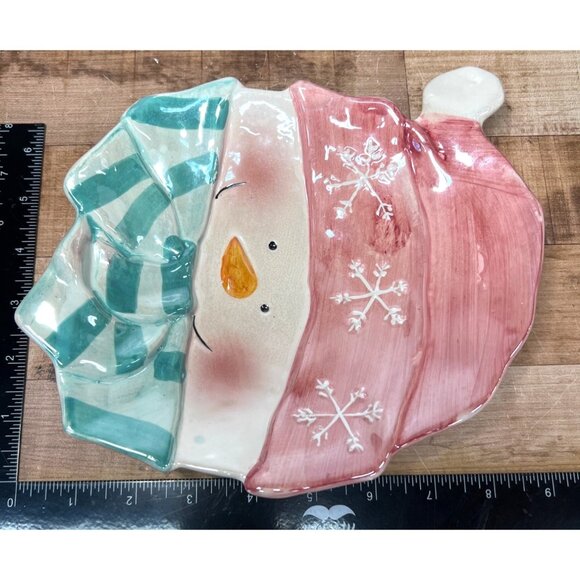 Whimsical Ceramic Snowman Serving Plate Winter Holiday Decor - Picture 5 of 6